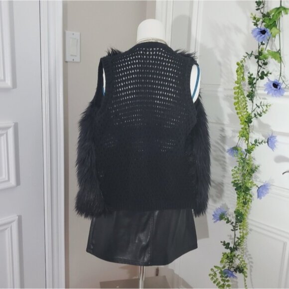 POOF Vintage Black Faux Fur Vest With Back Knitted Design - Picture 8 of 15